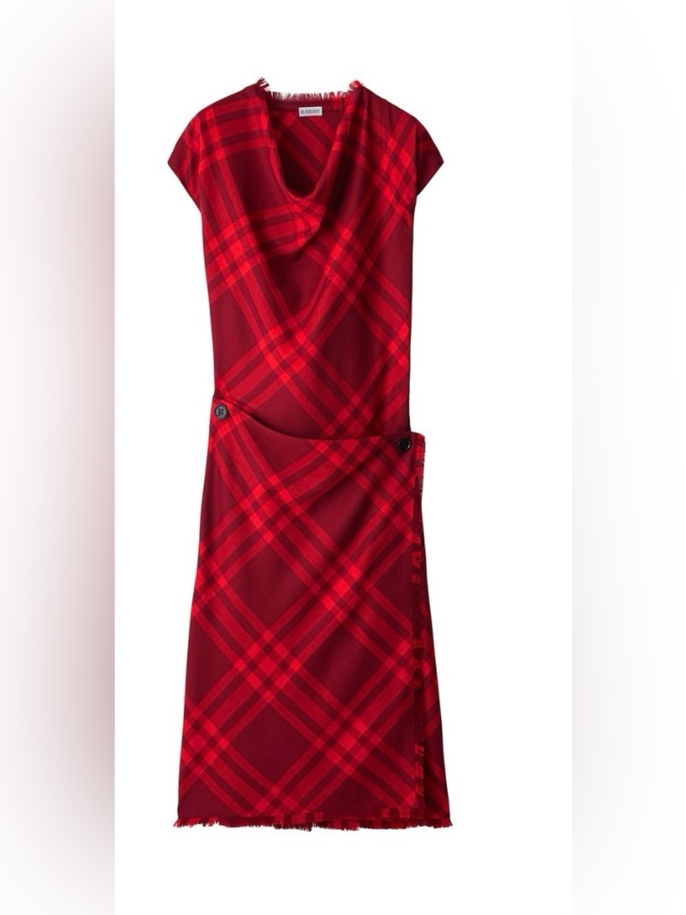 Burberry Red Plaid Cowl-Neck Midi Dress - Picture 6 of 11